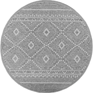 Outdoor Indoor Teppich Flachgewebe Küchenteppich Balkon Terasse Beige Grau Rund - Grau