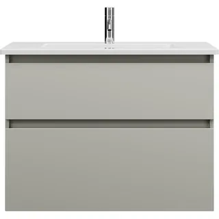 burgbad Lin20 Keramik-Waschtisch Weiß Glänzend inklusive Waschtischunterschrank, 2 Auszüge, 830x495x622mm, SGHF083F5352C0001, Farbe: Bastalgrau Matt mit Laserkante