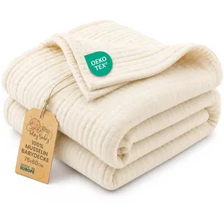 Totsy Baby Musselin Decke Babydecke Baumwolle 75 x 60 cm - Musselindecke Kuscheldecke Baby Musselintücher Kinderdecke dünne Babydecken Pucktuch Muslin Blanket für Kinder Oeko-Tex Hellbeige
