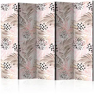 artgeist Paravent , Weiß, Pink , Holz, Textil , Kiefer , massiv , Blätter , 225x172x3 cm , Motiv auf Vorder- und Rückseite , Wohnzimmer, Raumteiler, Paravents