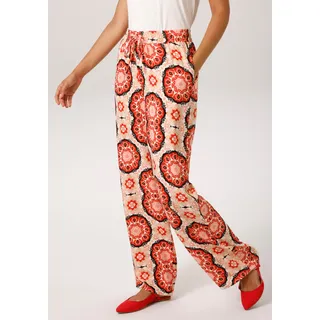 Schlupfhose ANISTON CASUAL, Damen, Gr. 42, N-Gr, wollweiß, rot, schwarz, rosa, khaki, Web, Obermaterial: 100% Viskose, bedruckt, gemustert, weit lang, Hosen Schlupfhose, mit fantasievollem Mandela-Druck