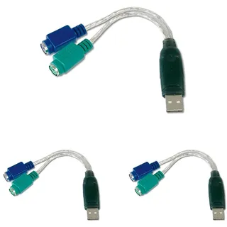 DIGITUS USB zu PS/2 Adapter - Maus & Tastaur Adapter - USB Typ-A Stecker zu 2X Mini-Din 6 Buchse - Win 10 - Plug & Play (Packung mit 3)