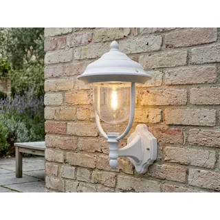 LED Außenwandleuchte Landhausstil, große Wandlaterne Weiß stehend, Höhe 43cm - Weiß