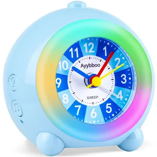 Ayybboo Wecker Kinder Ohne Ticken mit Snooze und Nachtlicht,Kinderwecker Batteriebetrieben Lernwecker für Jungen und Mädchen,Quarz Analog Wecker für Kinder (Pfirsichblau)