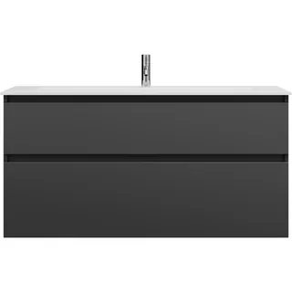 burgbad Lin20 Mineralguss-Waschtisch Weiß Matt inklusive Waschtischunterschrank, 2 Auszüge, 1220x495x612mm, SGHT122F5381C0037, Farbe: Dunkelgrau Matt