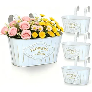 RunFar shop Hängetöpfe Eisen Blumentöpfe zum Aufhängen Pflanztopf hängende für Balkon & Garten Pflanzgefäße Vintage Hängetöpfe Balkon Übertopf mit Abnehmbarer Henkel 3 Set (Vintage Cream)