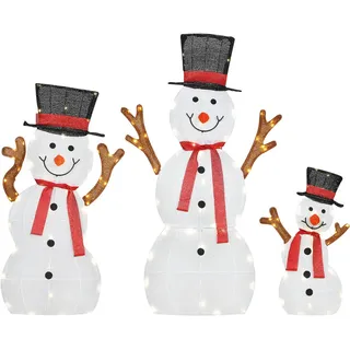 Outsunny 3-Teilige weihnachtliche Schneemann-Familie, LED-Lichter, Weiß , Multicolor , Metall , 30x91.5x64 cm , Dekoration, Weihnachtsdekoration