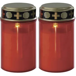 EMOS LED Grabkerze, Grablicht mit Timer, IP44 wasserdichte Grableuchte für den Außenbereich, rote batteriebetriebene Grablampe/Friedhofskerze, 10 000 Stunden Lebensdauer, 7 x 12,5 cm, DCCV19
