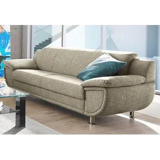 TRENDMANUFAKTUR 3-Sitzer »Rondo, Breite 207 cm, breite Armlehnen, Füße chromfarben« Big-Sofa wahlweise mit Federkern, in verschiedenen Bezügen bestellbar, beige