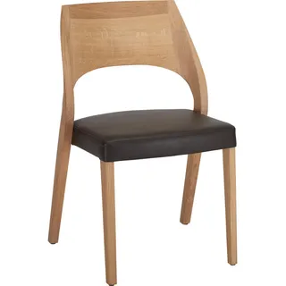 Voglauer Stuhl , Eichefarben, Dunkelbraun , Holz, Leder , Echtleder , Rindleder , Wildeiche,Eiche , massiv , Uni , eckig , 54x86x61 cm , Goldenes M, Made in Austria , Lederauswahl, Stoffauswahl , Esszimmer, Stühle, Esszimmerstühle