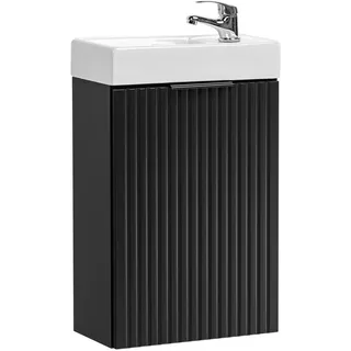 Badezimmerschrank 40 cm schwarz matt mit weißem Waschbecken - Schwarz