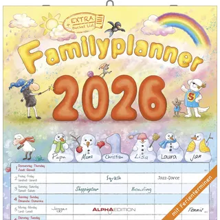 ALPHA EDITION GmbH & Co. KG Alpha Edition - Familienplaner Cartoon Kalender 2026 – 30x30 cm – Broschürenkalender mit 6 Spalten & Platz für Notizen – Lustiger Wandkalender für ... Feiertagen & Ferienterminen: by Bayer-Design