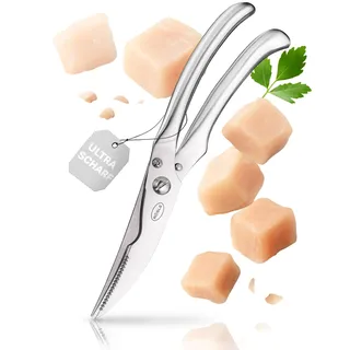 RÖSLE Geflügelschere COZY Edelstahl, Profi Küchenschere mit Wellenschliff | Mit Einhandverriegelung und Federmechanismus, gezahnte Klingen mit Knochensegment, ideal für Fisch, Fleisch und Gans