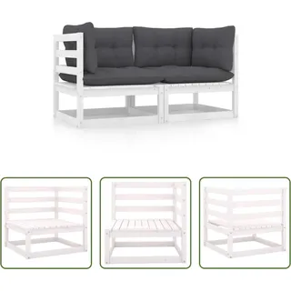 The Living Store Gartensofa 2-Sitzer mit Kissen Kiefer Massivholz Weiß - Weiß