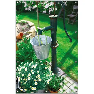 Wallario Outdoor-Poster für Garten oder Balkon, Motiv Wasserquelle im Garten, in ca. 100 x 150 cm - Grün