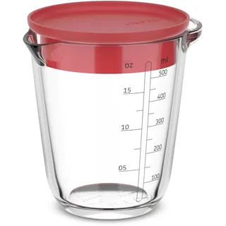 Mepal Messbecher Chef it 0,5 Liter aus Glas mit Deckel Coral