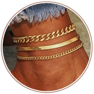 YADOCA 3Pcs Gold Fußkettchen für Damen, 14K Gold Fussketten für Frauen Set Wasserdicht Layered Gold Fußkette für Teenager Mädchen Schmuck Geschenk