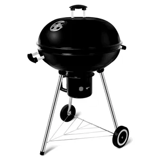 Holzkohle-Kugelgrill mit Deckel, Rundgrill Durchmesser 57 cm, Grillwagen mit Rädern, BBQ Grill schwarze Emaille - Schwarz