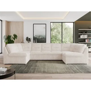 MKS Meble Sofa XXL U-Form Beige, Wohnlandschaft U Form mit Schlaffunktion, Sofa mit Schlaffunktion, Schlafsofa, Wohnzimmer Couch mit schlaffunktion - Morbido U - Beige Cord - Beige
