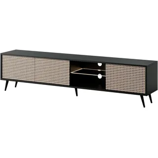 Selsey TV Schrank Board Sideboard Fernsehtisch Fernsehschrank Mit Schränken Wiener Geflecht 175 cm Schwarze Beine Schwarz Beige Bello