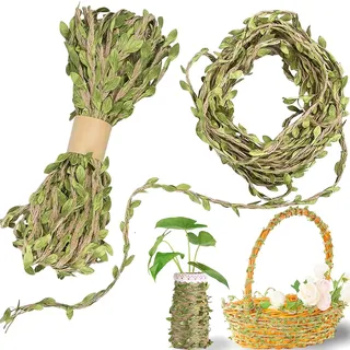 YIFLorine TANG Jute Schnur mit Blatt,20 Meter Künstliche Blätter Pflanzen DIY Künstliche Blätter Natürliche Jute-Schnur für Kunsthandwerk,Hochzeit,Party,Gartendekoration,Partyzubehör (10M/1 Rollen)