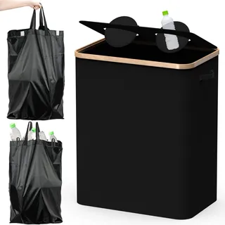 Pfandflaschen Sammelbehälter, Pfandflaschen Behälter, 160L Pfandflaschen Aufbewahrung, Flaschensammler Integrierter Tragetasche Fasst 45-75 Leere Flaschen, Wäschekorb Holz Laundry Basket