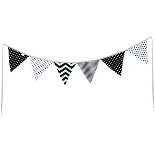 PREMYO Wimpelkette Kinderzimmer Unisex Stoff - 6 Wimpel Girlande Beidseitig - Babyzimmer Deko Schwarz Weiß