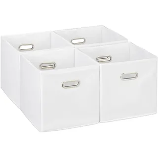 Relaxdays Aufbewahrungsbox 4er Set, Faltbare Regalboxen, HxBxT: 30x30x30 cm, mit Griffen, Faltboxen für Regale, weiß