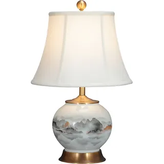 Fine Asianliving Chinesische Tischlampe Porzellan mit Lampenschirm E27 Orientalische Tischleuchte Keramik Nachttischlampen Schlafzimmer Wohnzimmer - Weiß
