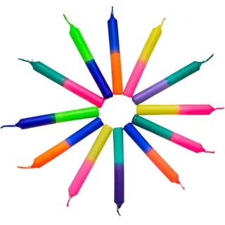 GLOWYBOX Geburtstagskerzen für Kerzenring Kerzen für Kindergeburtstag bunte Kinderkerzen Geburtstagszug Minikerzen bunt Baumkerzen bunt neon dip Dye Kerzen neonpink