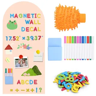 DiULi Magnettafel Kinder 44.5cmx100cm, Magnetboard Magnetwand, Set Magnetische Wandtafel mit 12 Kreidestiften, Handschuhe, Aufbewahrungsbox, Nummer, ideal für Magnete und Notizen, Aprikose