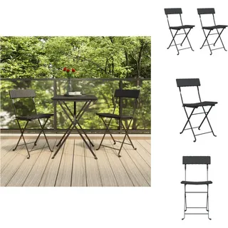 vidaXL Bistrostühle 2 Stk. Klappbar Schwarz Poly Rattan und Stahl - Gartenstühle - Schwarz