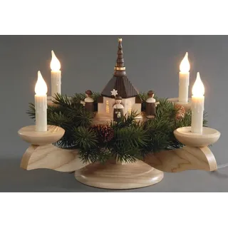 ALBIN PREIßLER Albin Preissler "Seiffener Kirche mit Kurrende, Handwerkskunst aus dem Erzgebirge", Warmweiß Weihnachtsdeko aus Eschenholz,