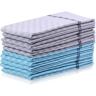 DecoKing 10er Set Küchentücher 50x70 cm mit Aufhänger 100% Baumwolle Türkis Grau Stahl hochwertige Geschirrtücher Louie