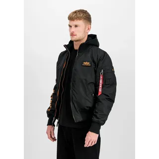 Bomberjacke ALPHA INDUSTRIES "MA-1 D-Tec Sleeve Embroidery", Herren, Gr. S, schwarz (schwarz, orange), Obermaterial: 100% Nylon, Futter: 100% Nylon, Kapuze: 75% Baumwolle, 25% Polyester, Füllung: 100% Polyester, Jacken Bomberjacke