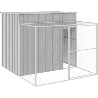 vidaXL Hundehütte mit Auslauf Hellgrau 214x253x181 cm Verzinkter Stahl - Grau