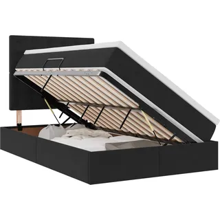 vidaXL Bett mit Stauraum und LED mit LED Schwarz 120 x 190 cm Samt - Schwarz
