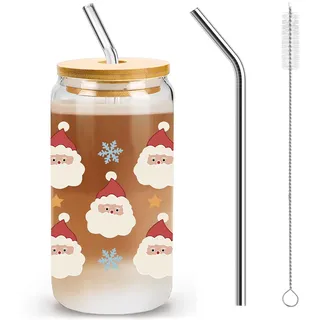 Nymora Weihnachtsgläser 500ml mit Deckel & Stroh – Elchgläser, Weihnachtsmann Design, Gläser Weihnachten Geschenk, Trinkglas für Bier & Kaffee, Festliche Dekoration