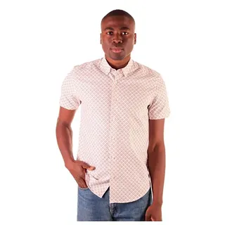 Ben Sherman Faded Square Print Kurzarmhemd - White - M
