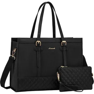 LOVEVOOK Laptoptasche 15,6 Zoll Handtasche Damen Schwarz - Schwarz