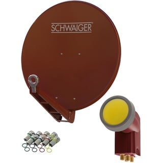 SCHWAIGER 4647 SAT-Anlage Satelliten-Set Satellitenschüssel Quad LNB digital 8X F-Stecker 7mm SAT-Antenne aus Aluminium Komplettset Anthrazit 75 x 80 cm