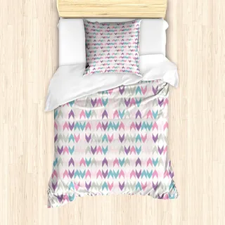 ABAKUHAUS Geometrisch Mantele, Chevron Zigzag, Milbensicher Allergiker geeignet mit Kissenbezügen, 135 cm x 200 cm - 80 x 80 cm, Mehrfarbig