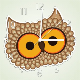 Wallario Design Wanduhr Lustige Comic Eule mit großen Augen aus Echtglas, Größe 30 x 30 cm - Grün
