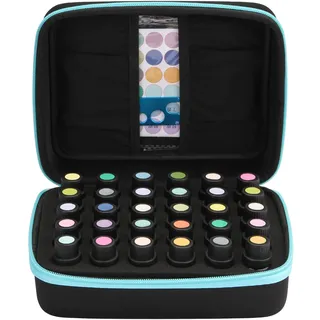 FITNATE Ätherische Öle Aufbewahrungsbox, 30 Flaschen ätherische Öle Koffer(5/10/15ml), Ätherische Öle Box mit Flaschenöffner, Etikettenaufkleber und Geschenkkarte, wasserdicht stoßfest und haltbar