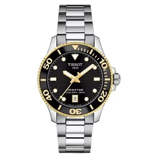 Tissot Seastar 1000 Quarz, schwarzes Zifferblatt, 36 mm, Gold
