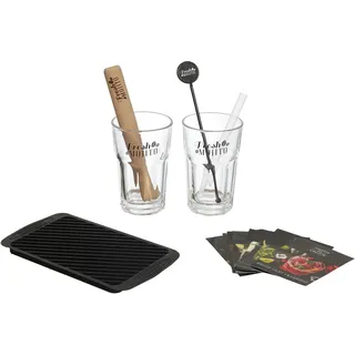 COOK CONCEPT Komplettes Mojito-Set Gläser Stößel Eisform Rezepte | Cocktail-Set, 2 Gläser 30 cl, Holzstößel, Rührstäbe Strohhalme, Silikon-Eisform, Rezeptkarten, Mojito, Geschenk