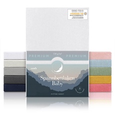 Laleni Premium Spannbettlaken 60x120-70x140 cm - Oeko-Tex Zertifiziert, 100% Baumwolle, atmungsaktives Spannbetttuch Jersey Baby, 150 g/m2, Weiß