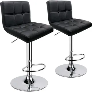 Barhocker mit Lehne 2er-Set höhenverstellbar 62-83cm Kunstleder schwarz 360° drehbar bis 150 Kg - Schwarz