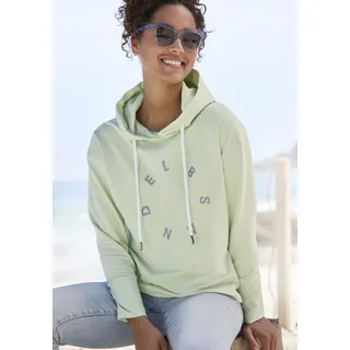 Kapuzensweatshirt ELBSAND "Darisa", Damen, Gr. XL (42), grün (pastellgrün), angeraute Sweatware, Obermaterial: 95% Baumwolle, 5% Elasthan, unifarben, figurumspielend hüftlang, ohne Ausschnitt, Sweatshirts Kapuzensweatshirt, mit Logodruck vorne, Hoodie, sportlich-casual