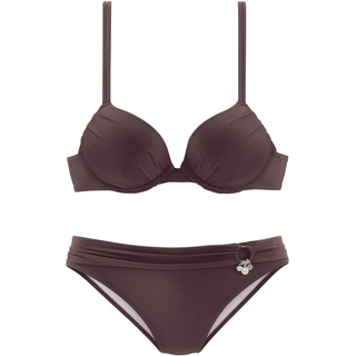 Push-Up-Bikini S.OLIVER, Damen, Gr. 34, Cup C, braun, Microfaser, Polyamid, unifarben, Bikini-Sets Push-Up-Bikini, mit Zierring an der Hose, Topseller
